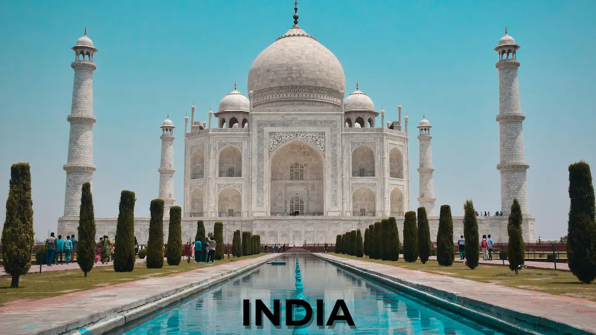 Beautiful View of Taj Mahal in India with kids