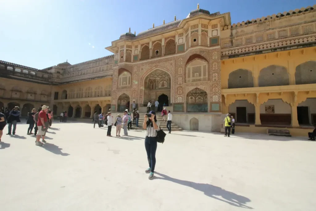 The magnificent Amber Fort with kids in India.