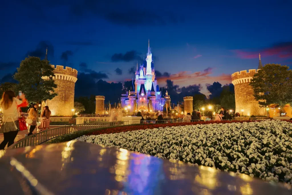 The views of Tokyo Disneyland in night 