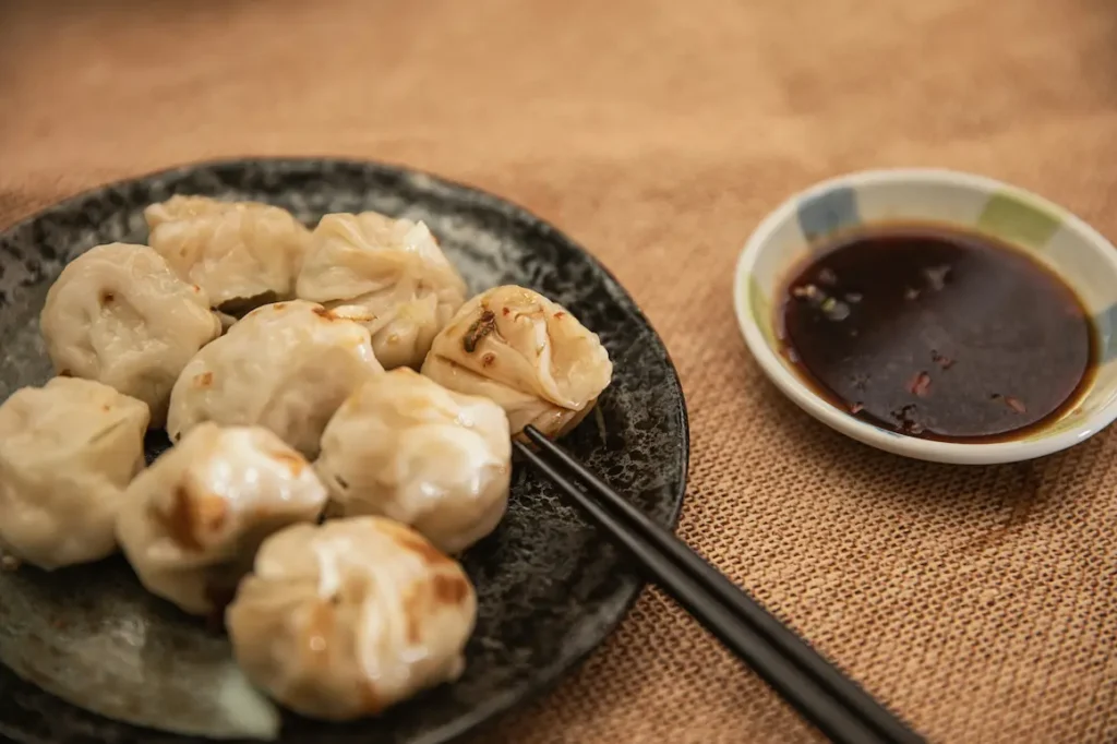 The gyozas are light, flavorful, and served in both meat and vegan options.