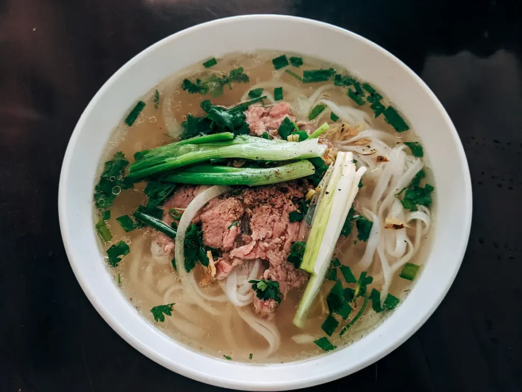 Vietnamese food, like pho soup, is tasty but often milder than food from other Southeast Asian countries