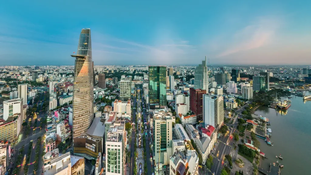 The aerial view of Ho Chi Minh City (HCMC) with kids from our hotel