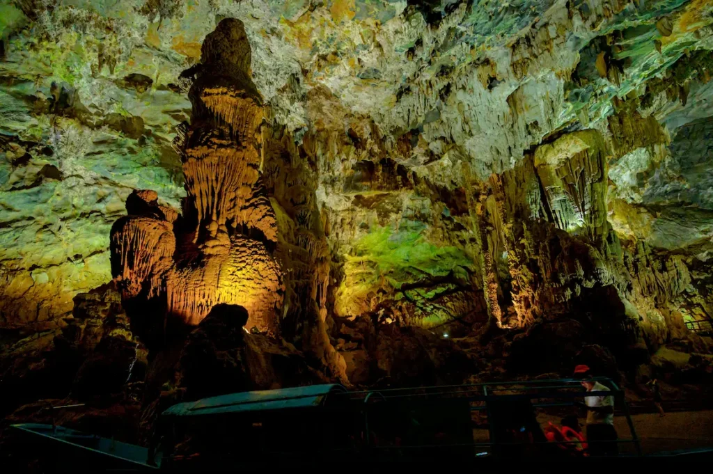 Phong Nha Cave is the best place to give your kids a view of the limestone caves of Vietnam. 