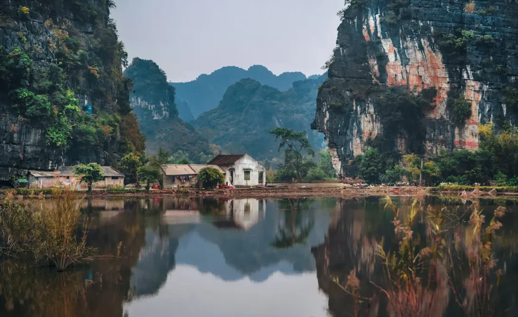 The rustic view of the Ninh Binh farm is a peaceful place to visit with kids in Vietnam. 