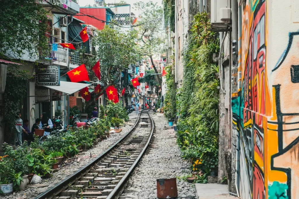 The view of Train Street in Hanoi, a popular hotspot for tourists. 
