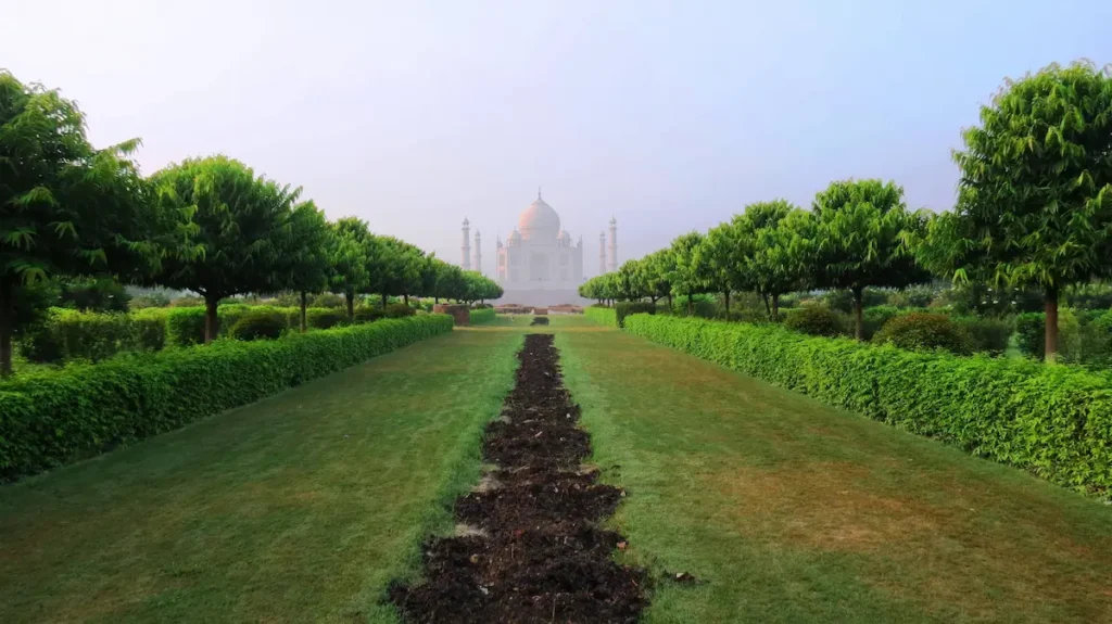 The view of Taj Mahal from Mehtab Bagh, a perfect spot for parents with kids running freely on the lawns