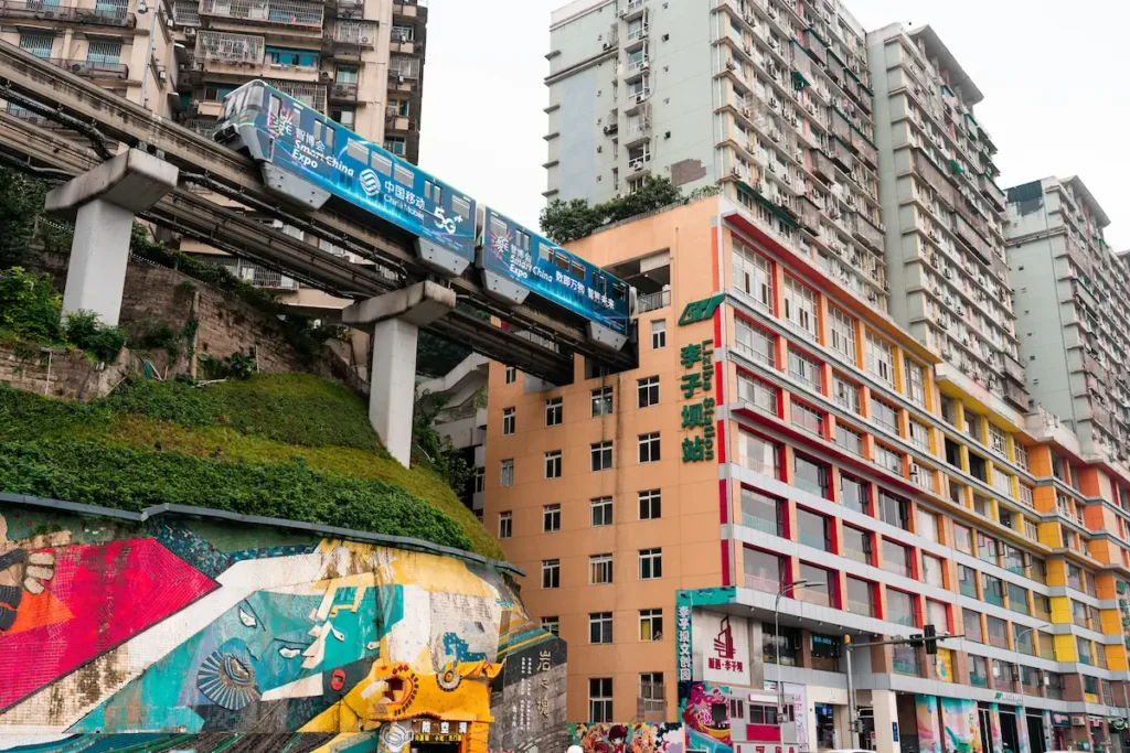 Chongqing’s most Instagram-famous sights — the metro train literally passes through a residential high-rise.