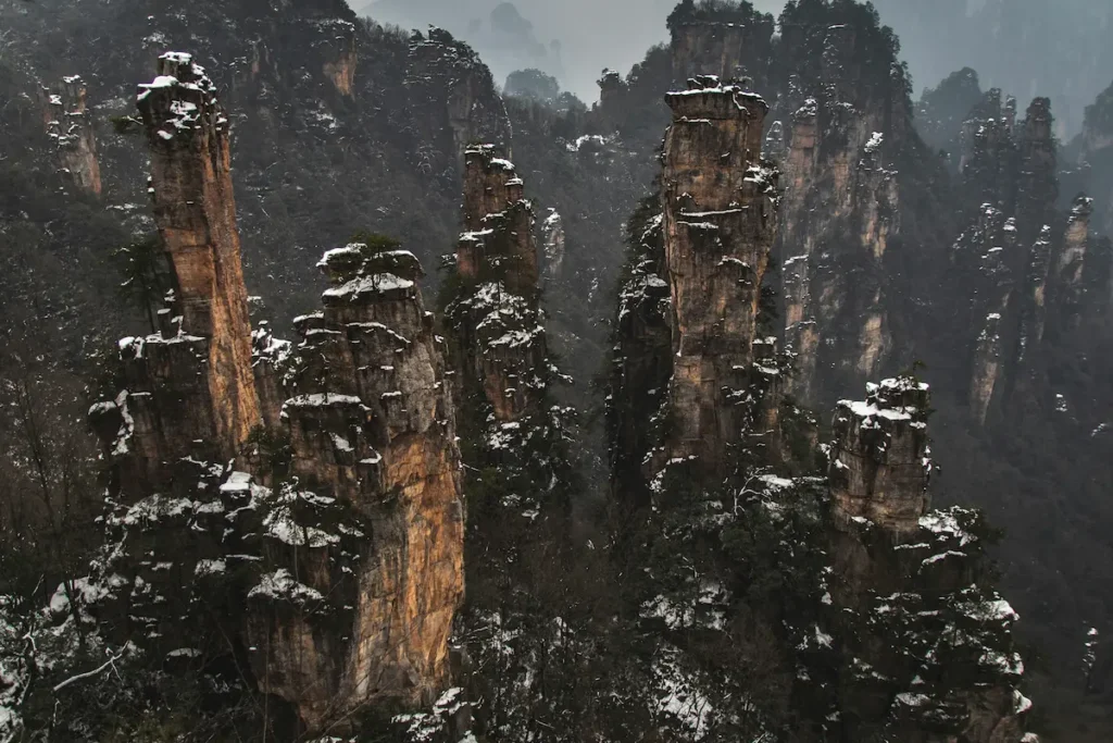 The snowy peaks of Zhangjiajie in winter 