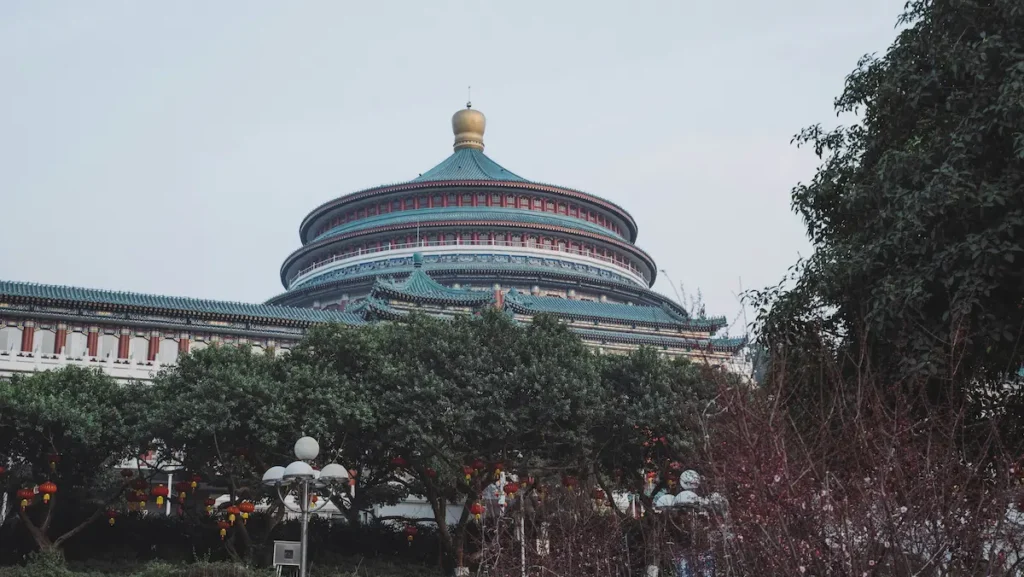 Chongqing People's Assembly Hall-Breathtaking architecture with an open square outside, giving kids a safe place to run and stretch.