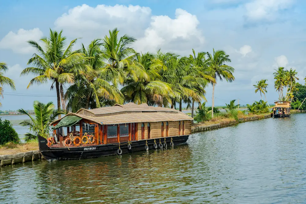 Early morning mist rising over Kerala backwaters.