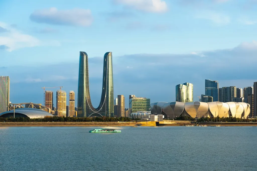 The view of the Hangzhou skyline with the Alibaba office building.