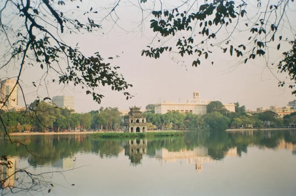 The view of Hoàn Kiếm Lake from our Hanoi hotel room. 