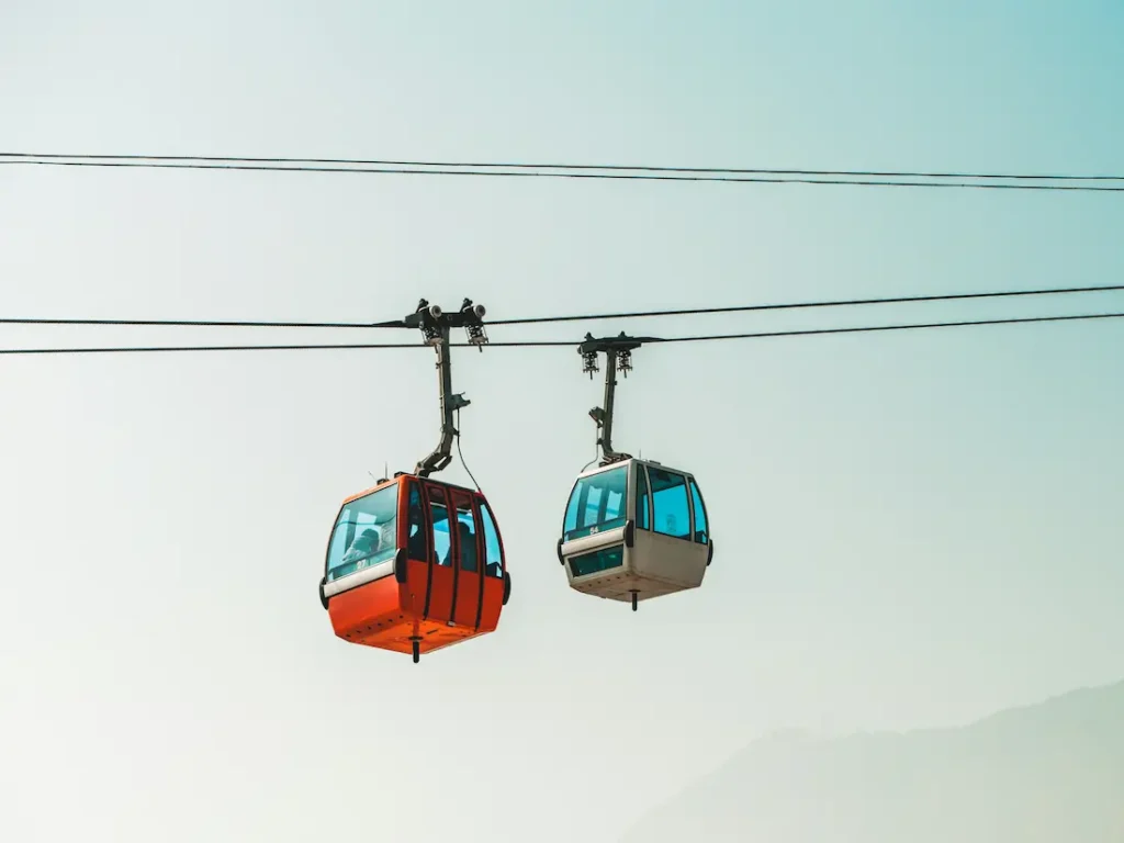 Cable car ride to Mutianyu Great Wall with kids.