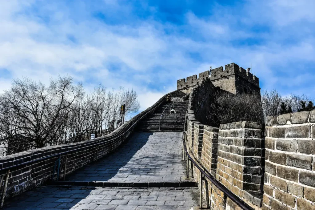 The steep steps on the way down the Great Wall are really tough to climb with kids.