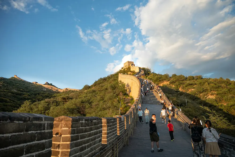 Great Wall of China with kids walking at Mutianyu section