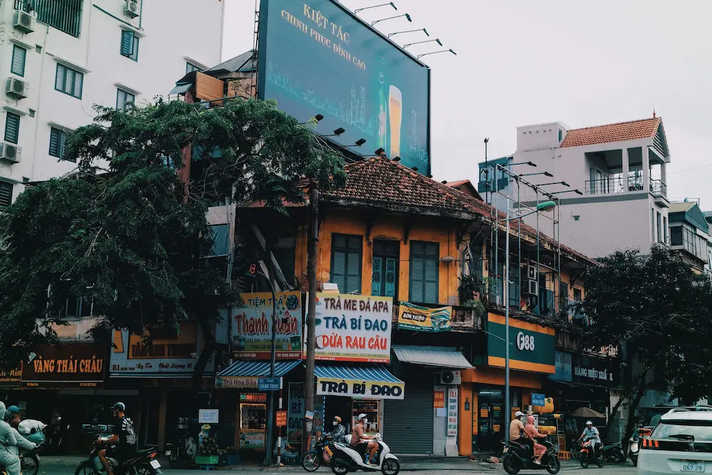 Outside our hotel in Hanoi with kids in the heart of Hanoi’s action, stay in the Old Quarter, close to Hoàn Kiếm Lake. 