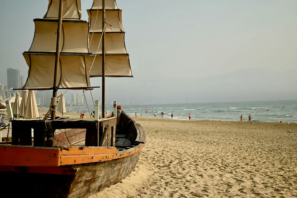 Family beach morning in Da Nang with kids at My Khe Beach
