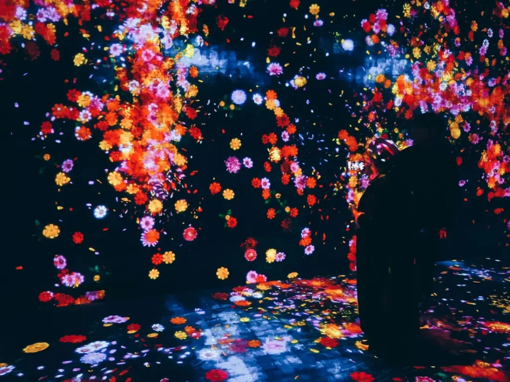 teamLab Borderless flower room immersive projections.