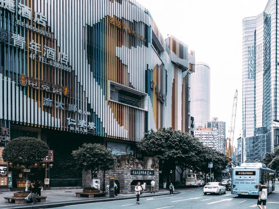 A family exploring a neighborhood in Tokyo's Ginza with kids.