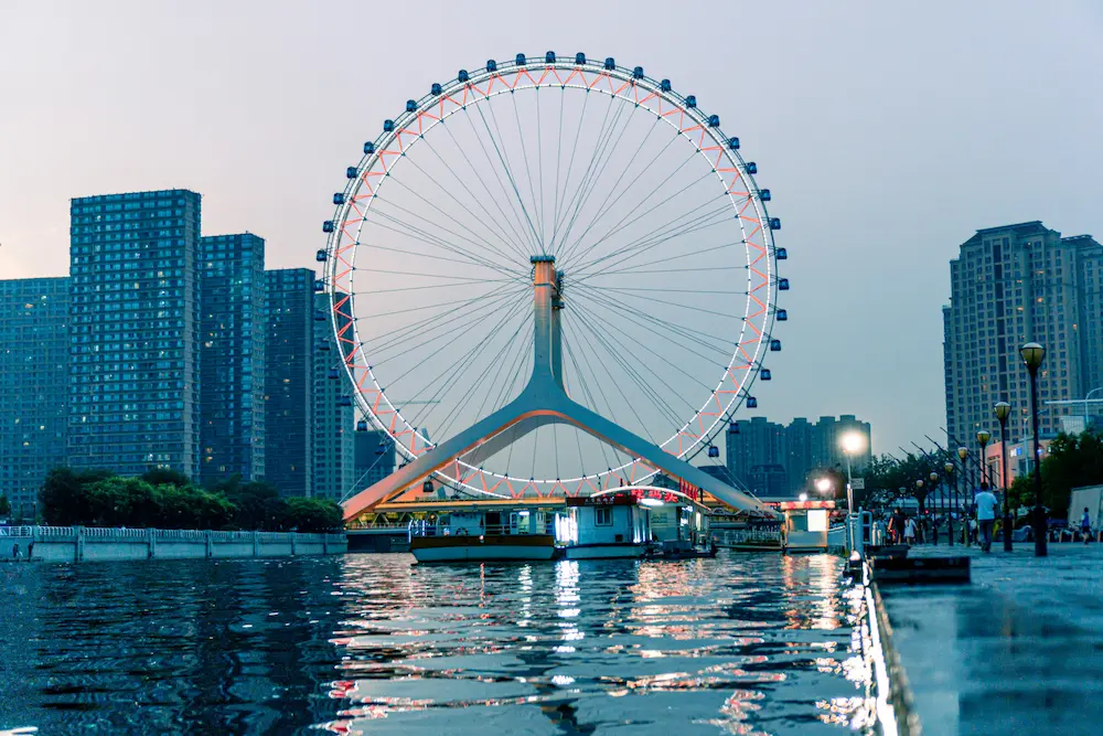 tianjin city architecture, riverside family travel, China