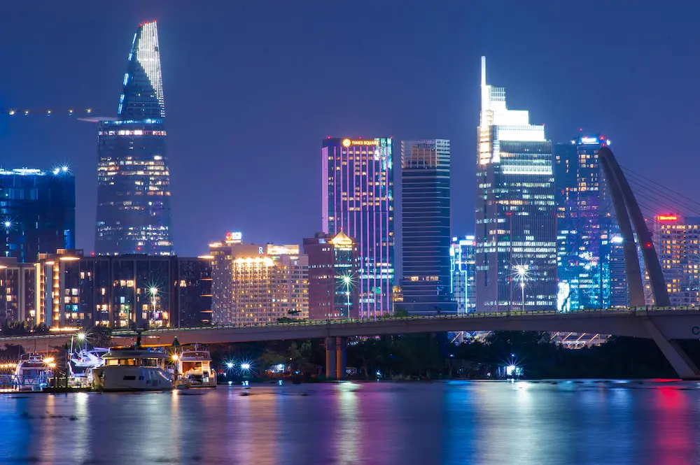 Evening skyline of Ho Chi Minh City viewed with kids