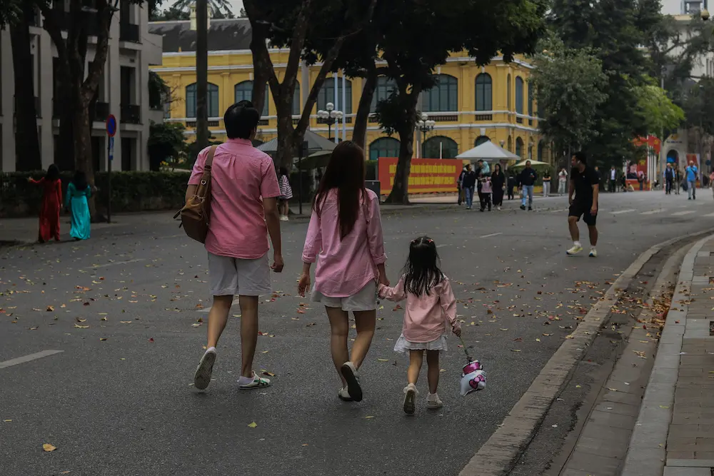early morning asia travel with kids quiet street sunrise family walk