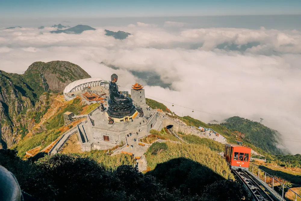 Fansipan cable car above Muong Hoa Valley in Sapa Vietnam