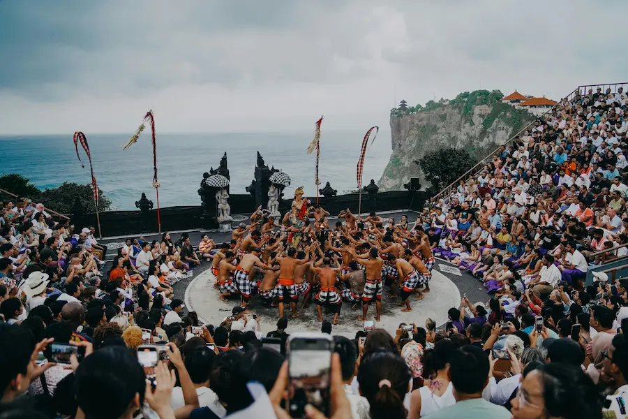Uluwatu temple Bali sunset kecak dance family kids travel