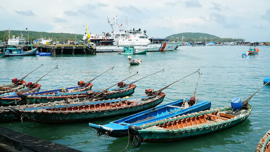Boats lined up due to the rainy season in Phu Quoc