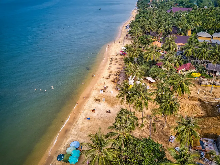 The aerial view of Bai Khem beach in Phu Quoc easy for kids