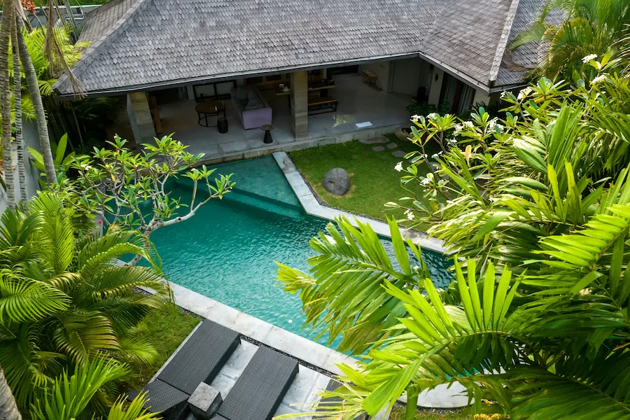 Open villa swimming pool in Bali with toddler safety concerns