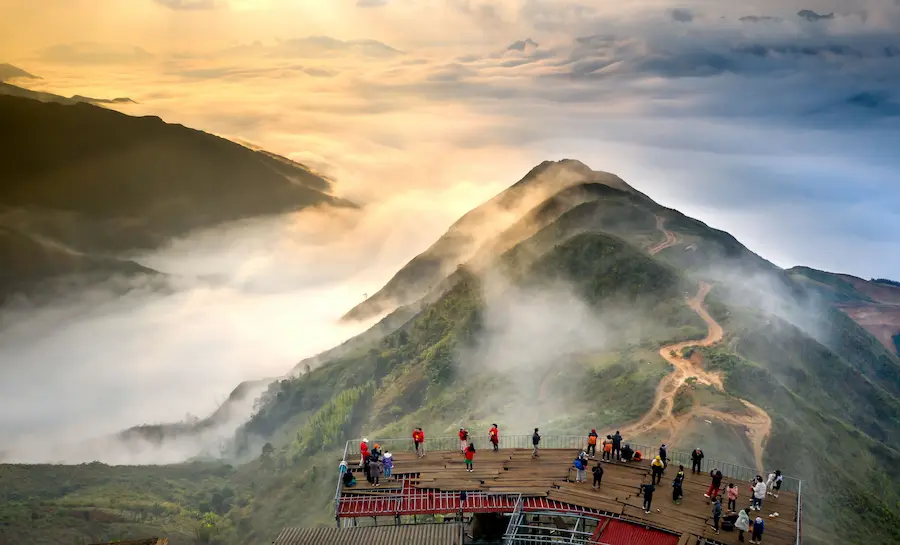 Fog covering rice terraces in Sapa northern Vietnam
