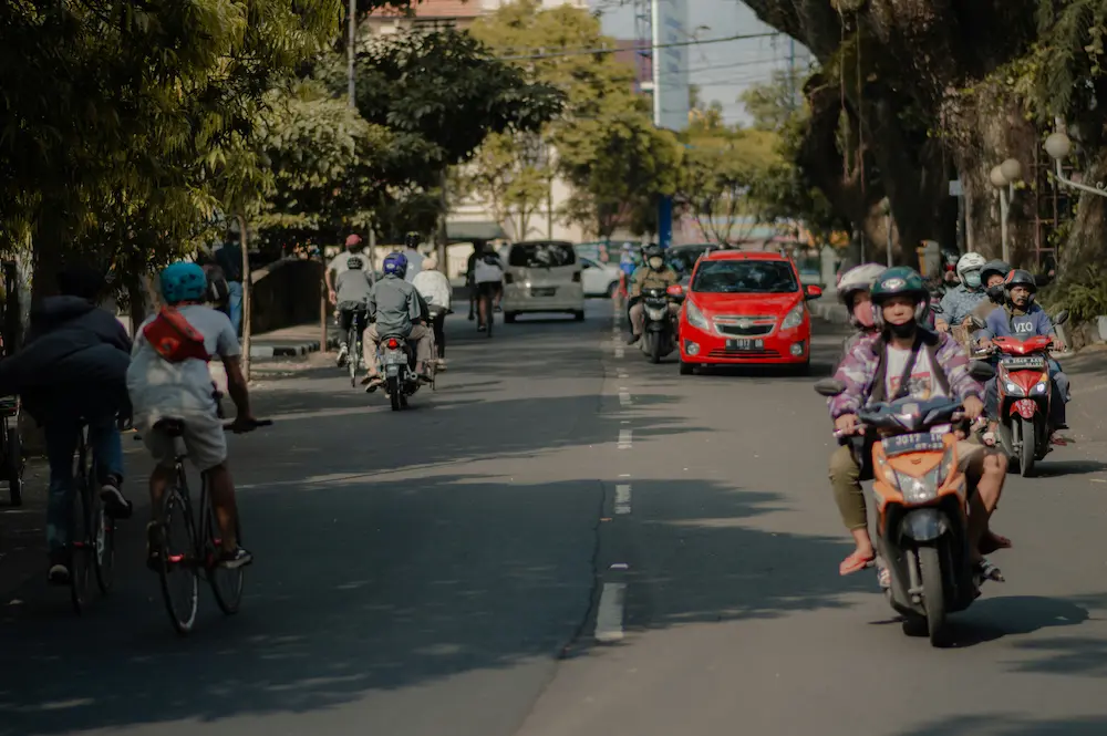 Busy scooter traffic and narrow sidewalks