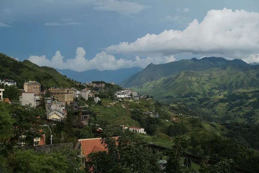 Mountain scenery near Sapa after arriving by overnight train from Hanoi