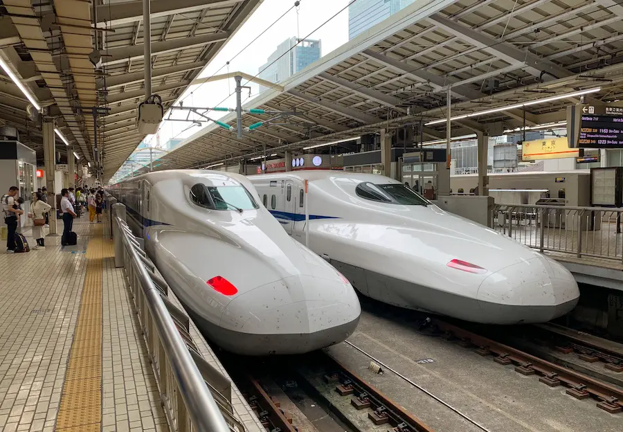 Family riding Japan Shinkansen with kids