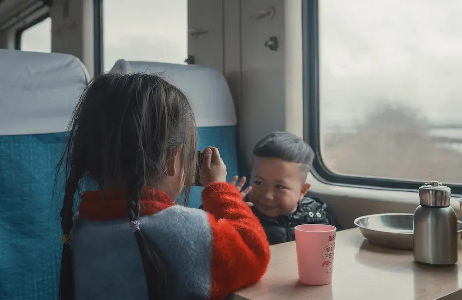 Family enjoying snacks and ekiben on the Shinkansen