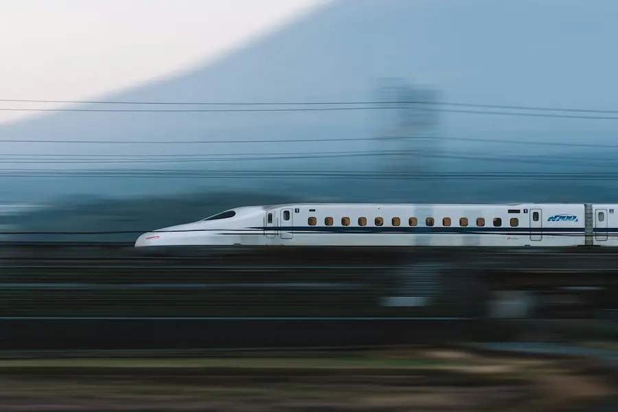 Shinkansen passing Mount Fuji view